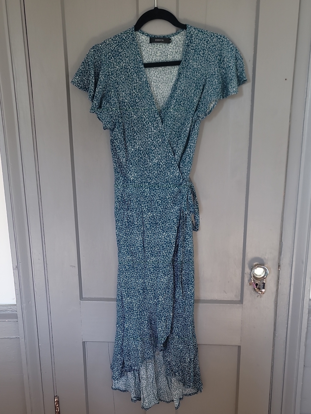 Teal Floral Wrap High-Low Dress